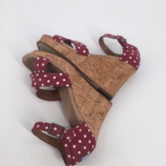 Toms Polka Dot Cork Wedge Sandals Size 8 Burgundy Red White Summer Casual - Picture 7 of 9